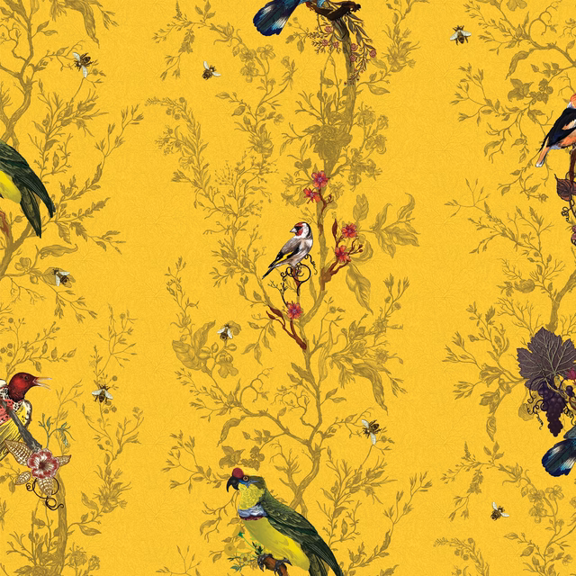 Birds N Bees Wallpaper Cadmium fabric