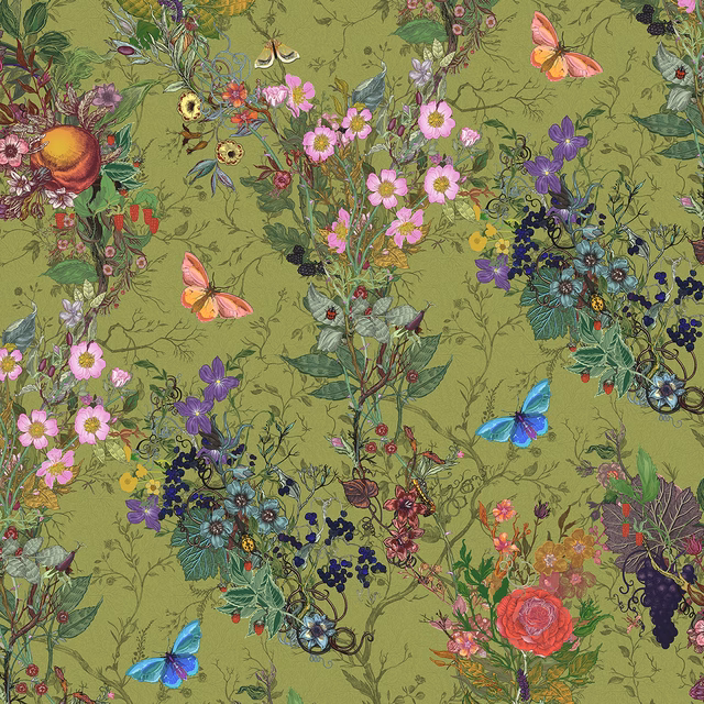 Bloomsbury Garden Cotton Linen Fabric Lime fabric