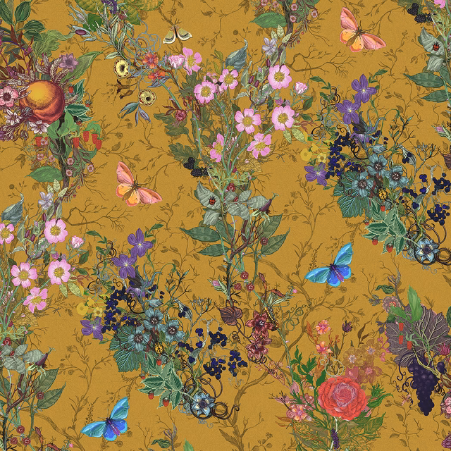 Bloomsbury Garden Cotton Linen Fabric Mustard fabric
