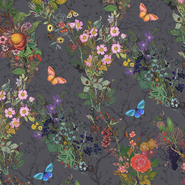 Bloomsbury Garden Cotton Linen Fabric Soft Navy fabric