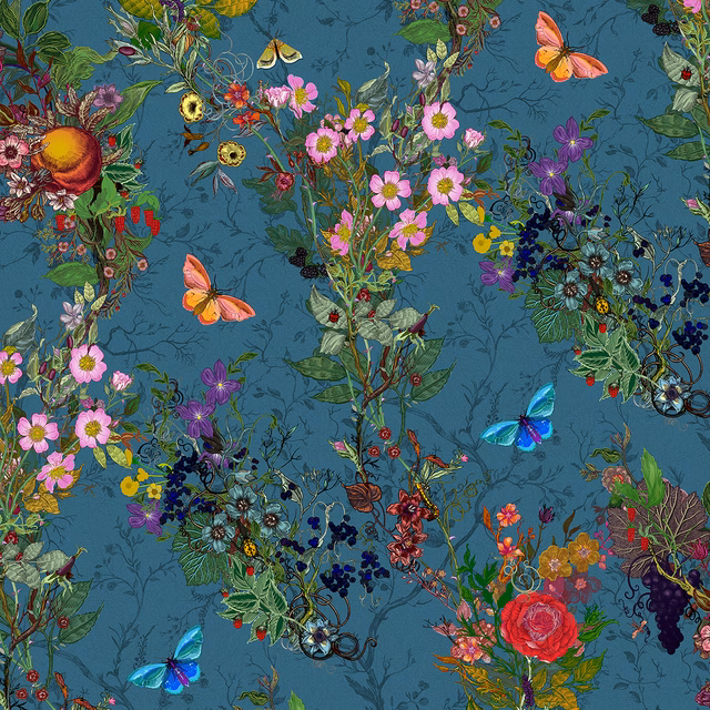 Bloomsbury Garden Cotton Linen Fabric Teal fabric