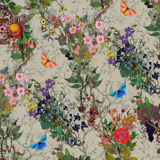 Bloomsbury Garden Fabric Khaki fabric