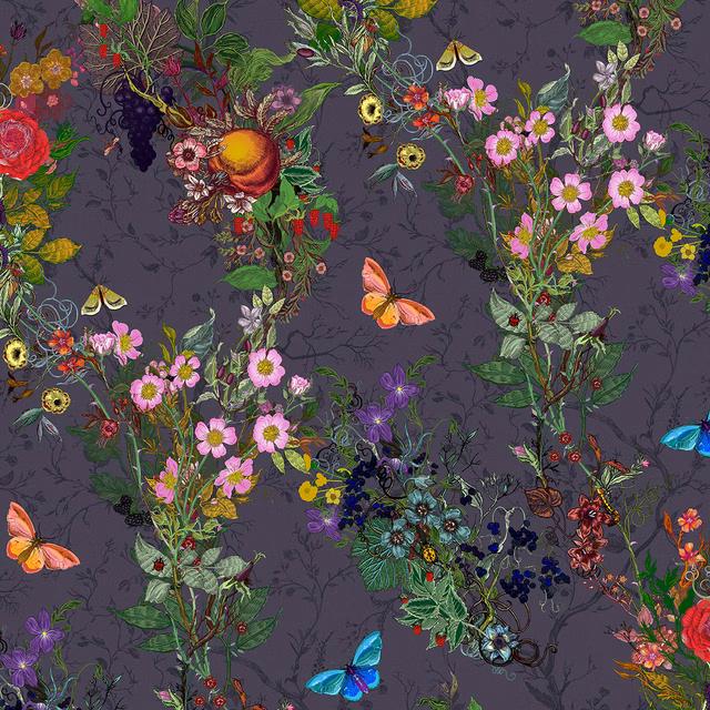 Bloomsbury Garden Wallpaper Blackberry fabric