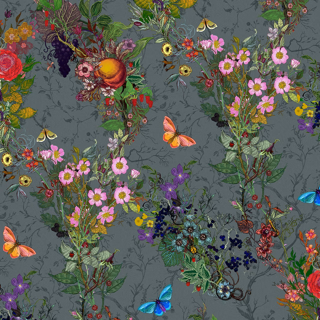 Bloomsbury Garden Wallpaper Smokey Teal fabric