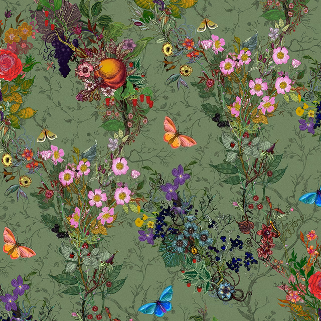 Bloomsbury Garden Wallpaper Tree Frog fabric