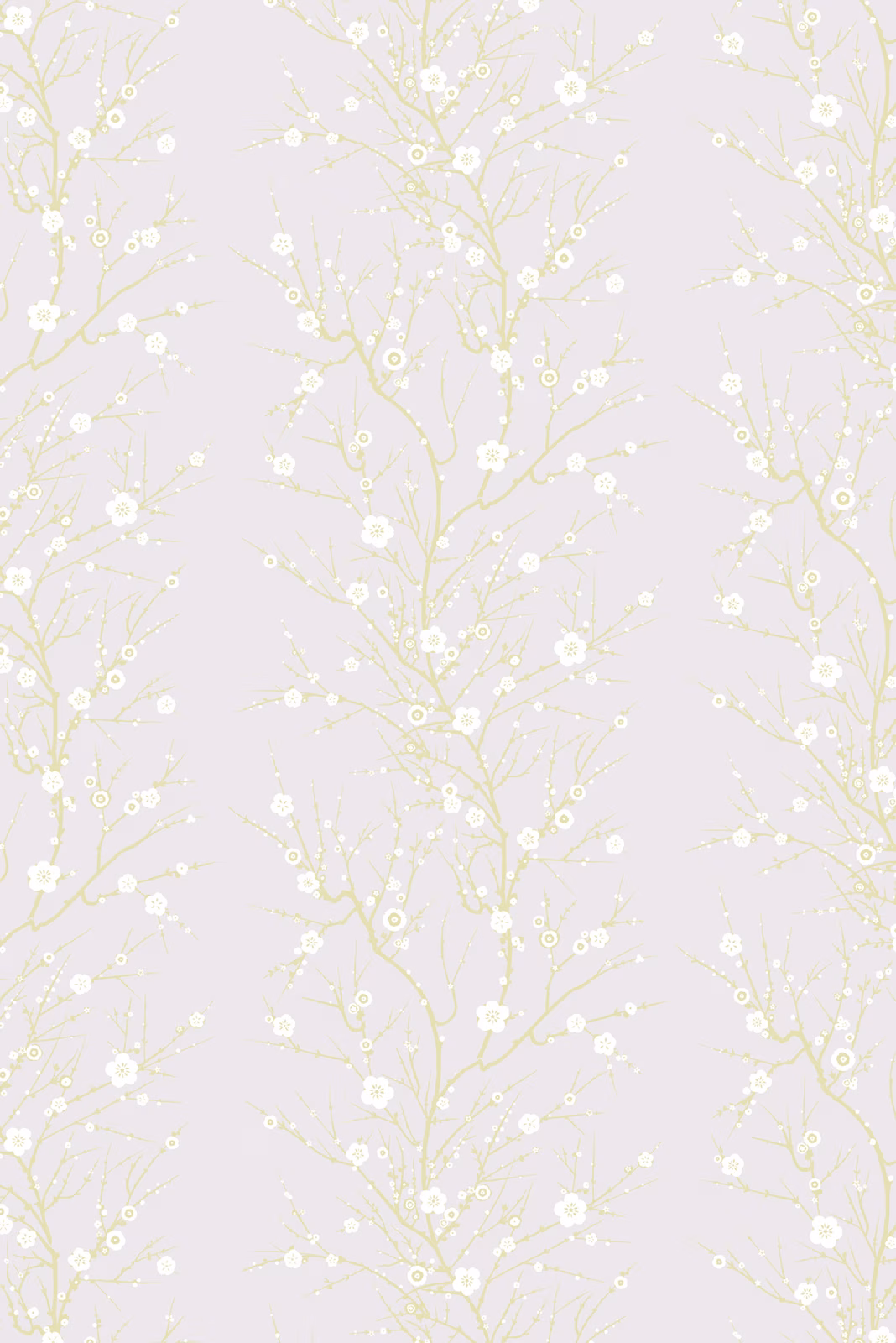 Blossom Branch Wallpaper White & Gold on Dusky Pink fabric