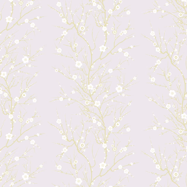 Blossom Branch Wallpaper White & Gold on Dusky Pink fabric