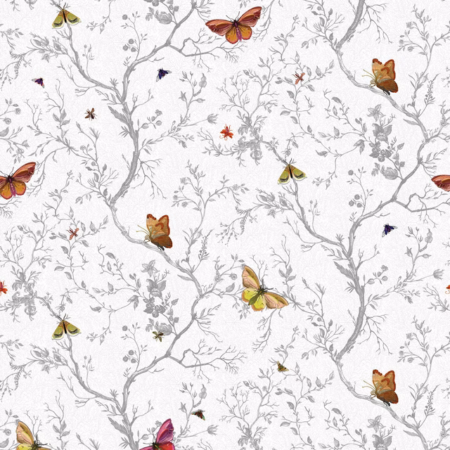 Butterflies Wallpaper Alabaster fabric