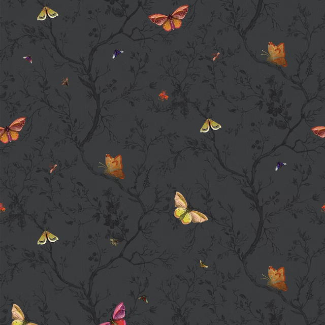 Butterflies Wallpaper Barely Black fabric