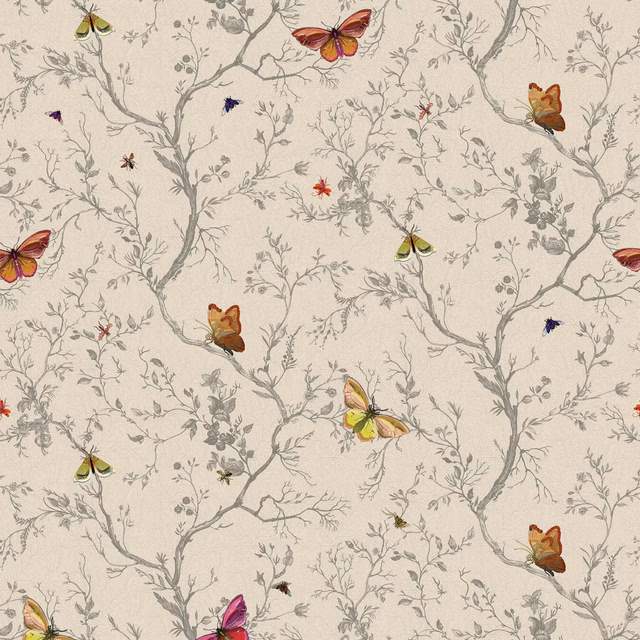 Butterflies Wallpaper Bone fabric