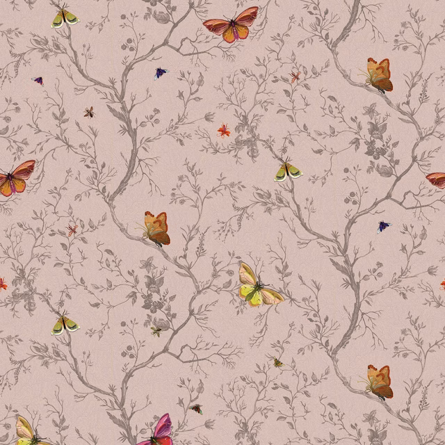Butterflies Wallpaper Dusted Pink fabric