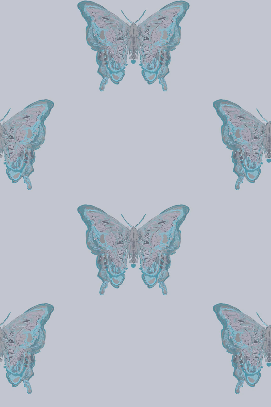 Butterfly Wallpaper Blues & Silver on Pale Blue fabric