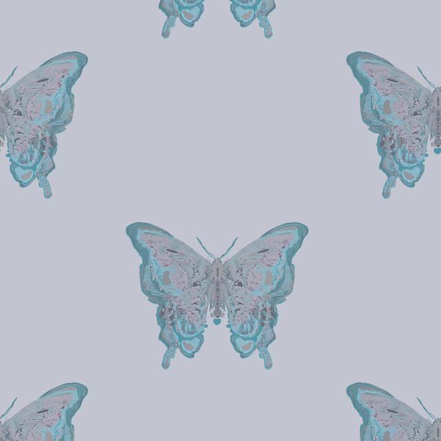 Butterfly Wallpaper Blues & Silver on Pale Blue fabric