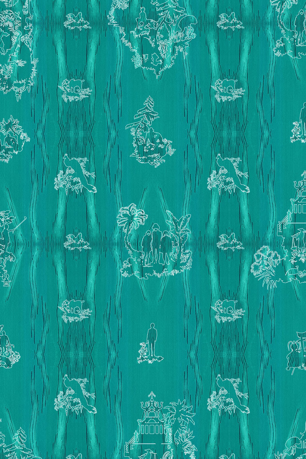 Chinoiserie Scenic Wallpaper Emerald fabric
