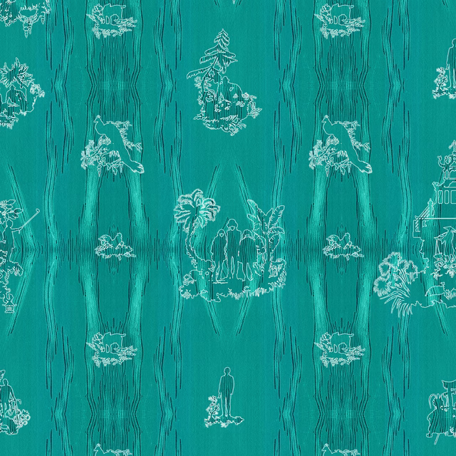 Chinoiserie Scenic Wallpaper Emerald fabric