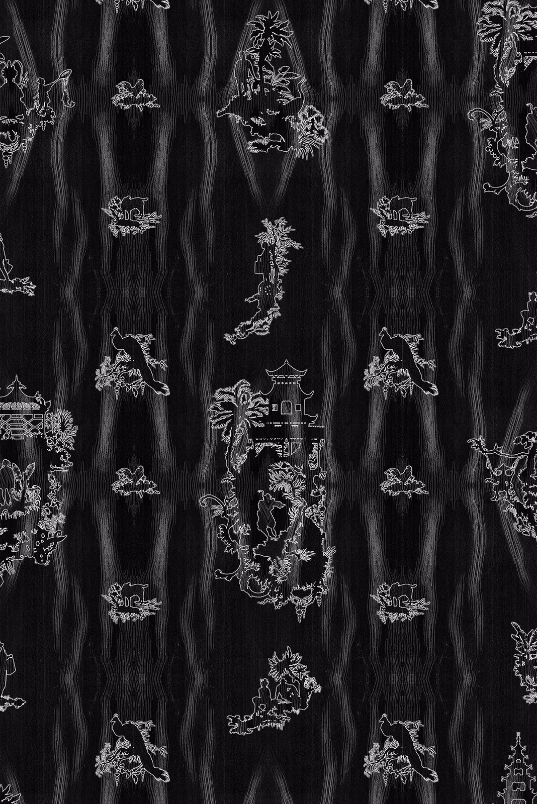 Chinoiserie Scenic Wallpaper Peppercorn fabric