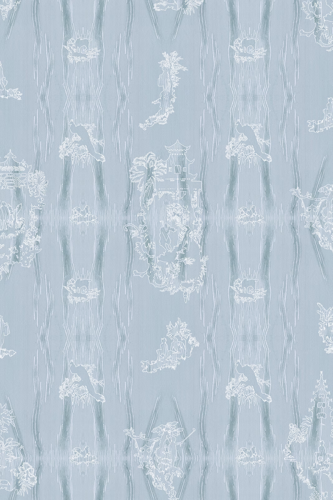 Chinoiserie Scenic Wallpaper Powdered Porcelain fabric