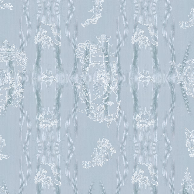 Chinoiserie Scenic Wallpaper Powdered Porcelain fabric