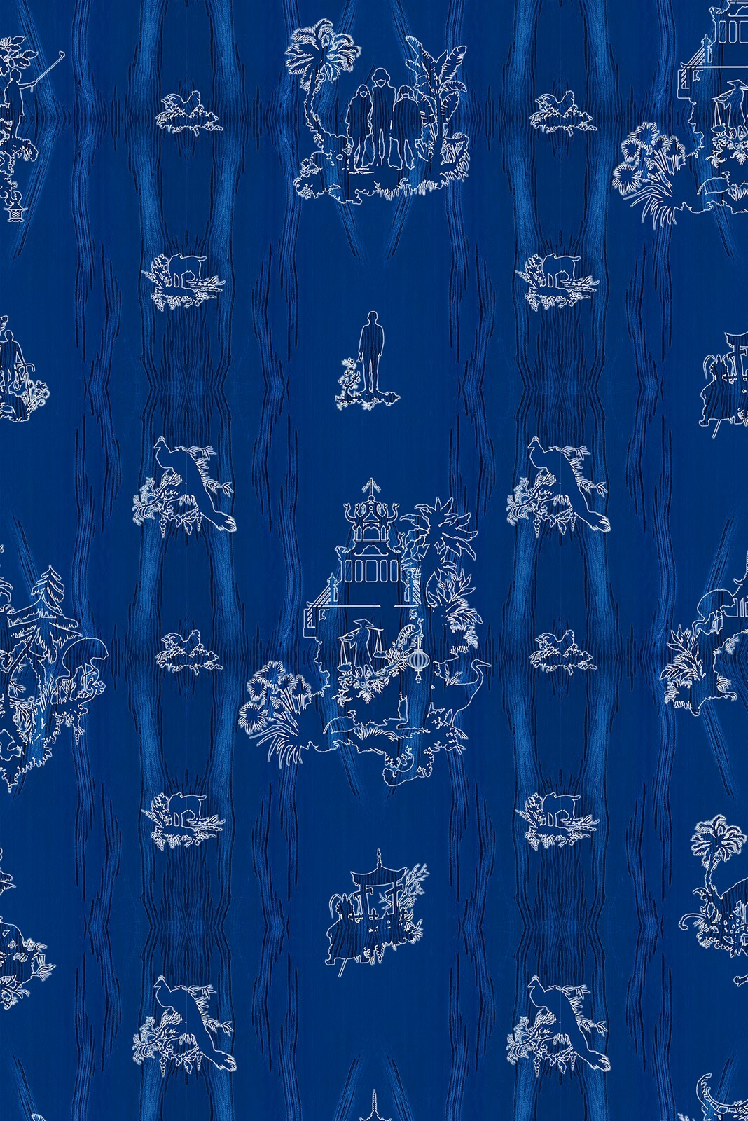 Chinoiserie Scenic Wallpaper Ultramarine fabric