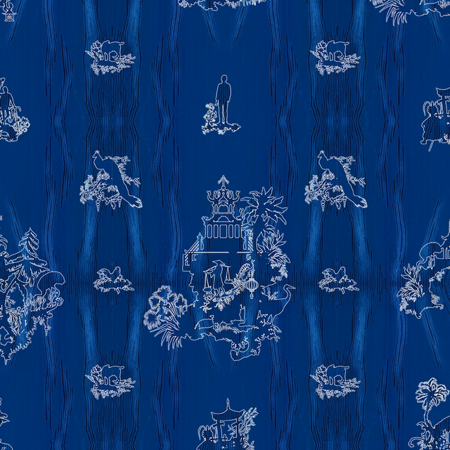 Chinoiserie Scenic Wallpaper Ultramarine fabric