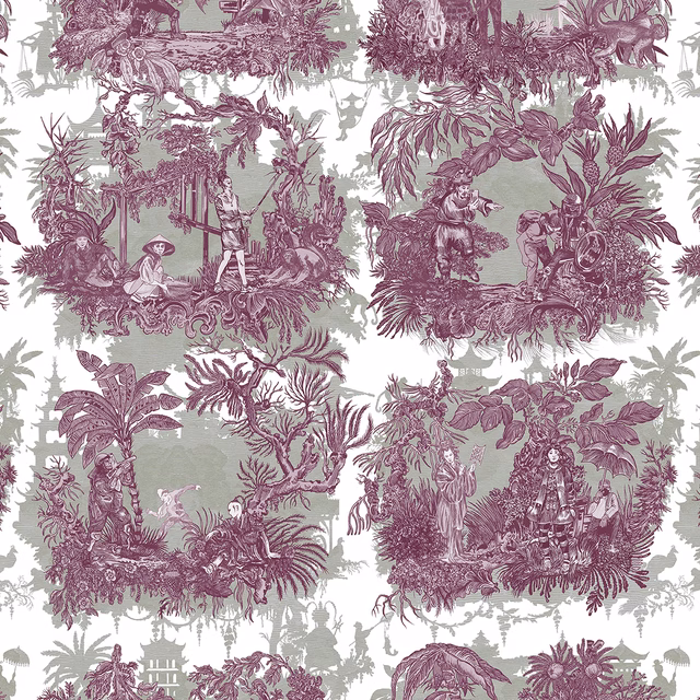 Chinoiserie Toile Wallpaper Dragon Fruit fabric