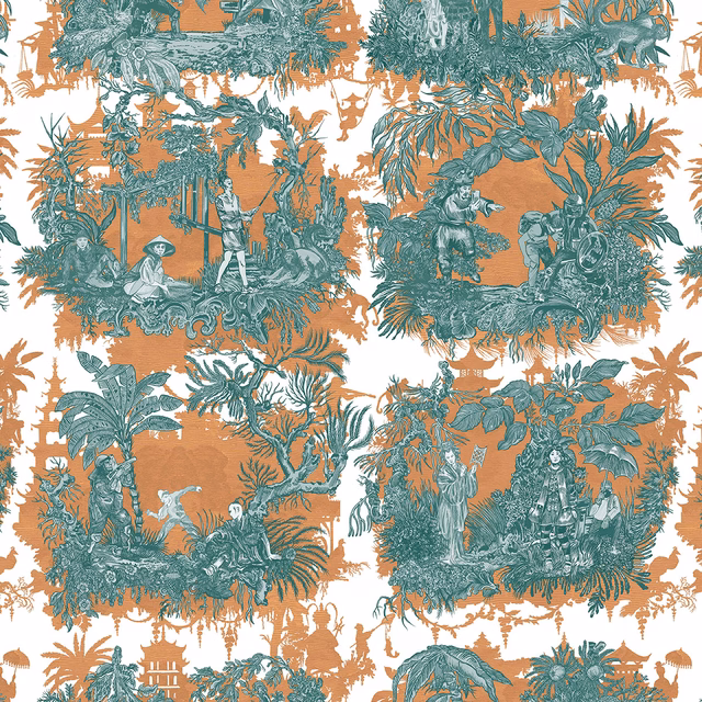 Chinoiserie Toile Wallpaper Nasturtium fabric