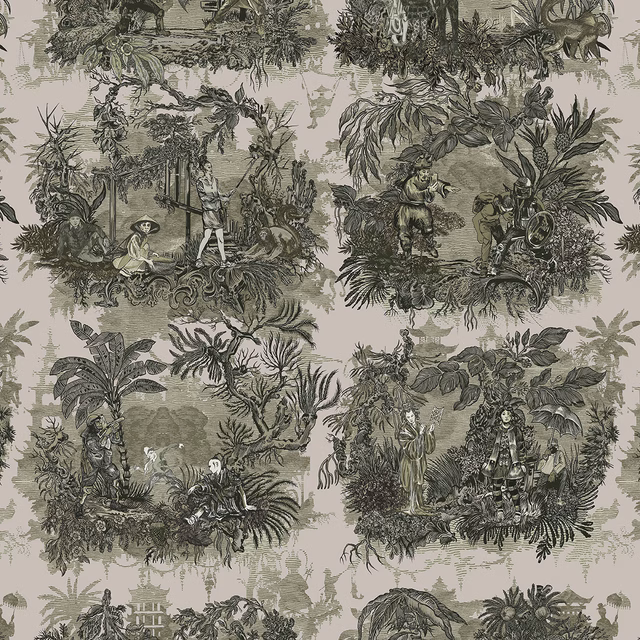 Chinoiserie Toile Wallpaper Sorrel fabric