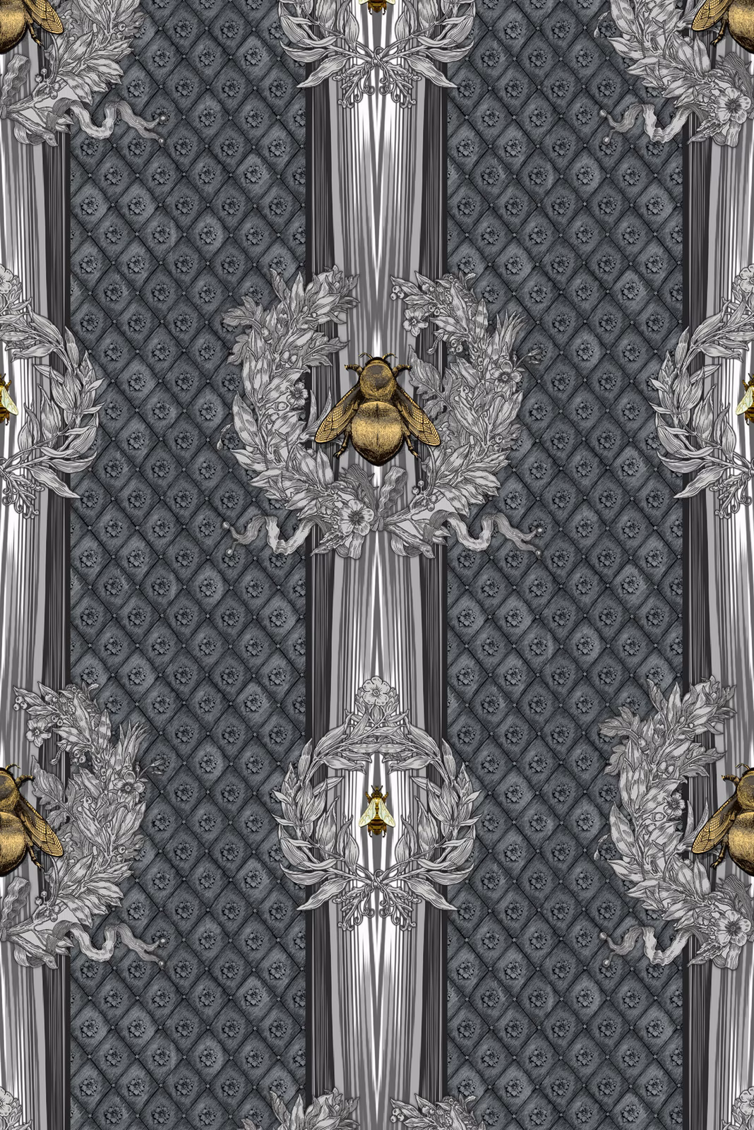 Civic Bee Wallpaper Charcoal fabric