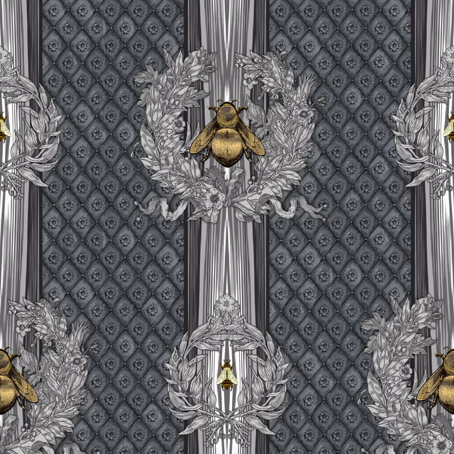 Civic Bee Wallpaper Charcoal fabric
