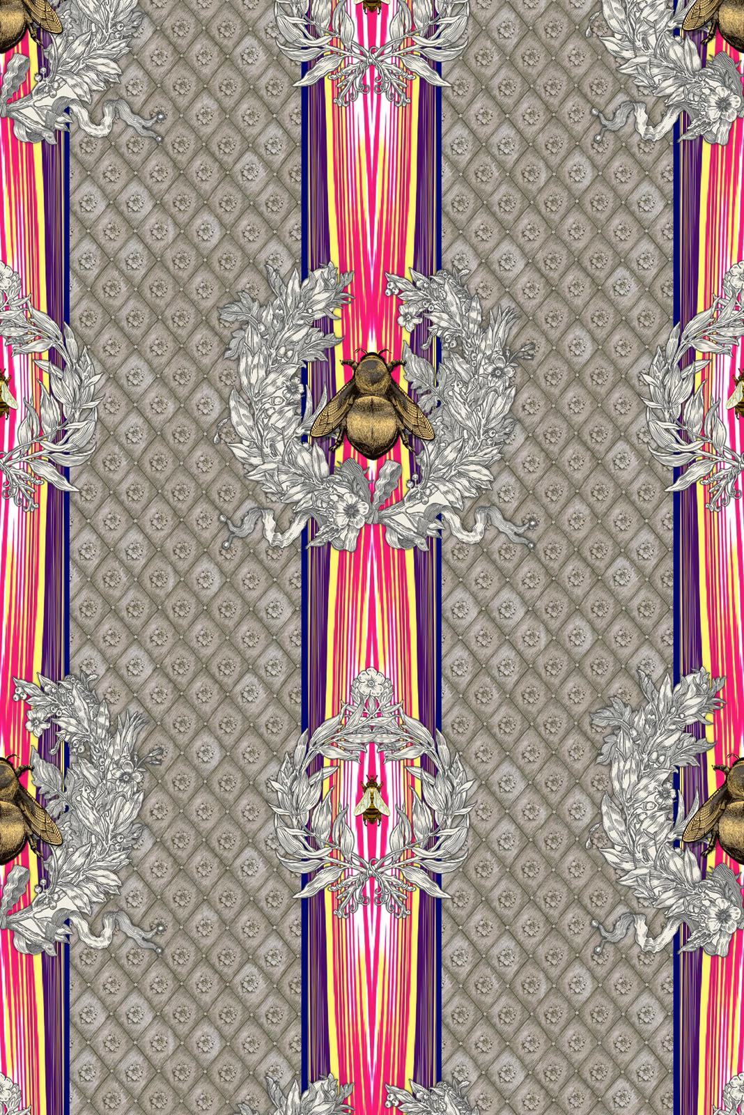 Civic Bee Wallpaper Grey fabric