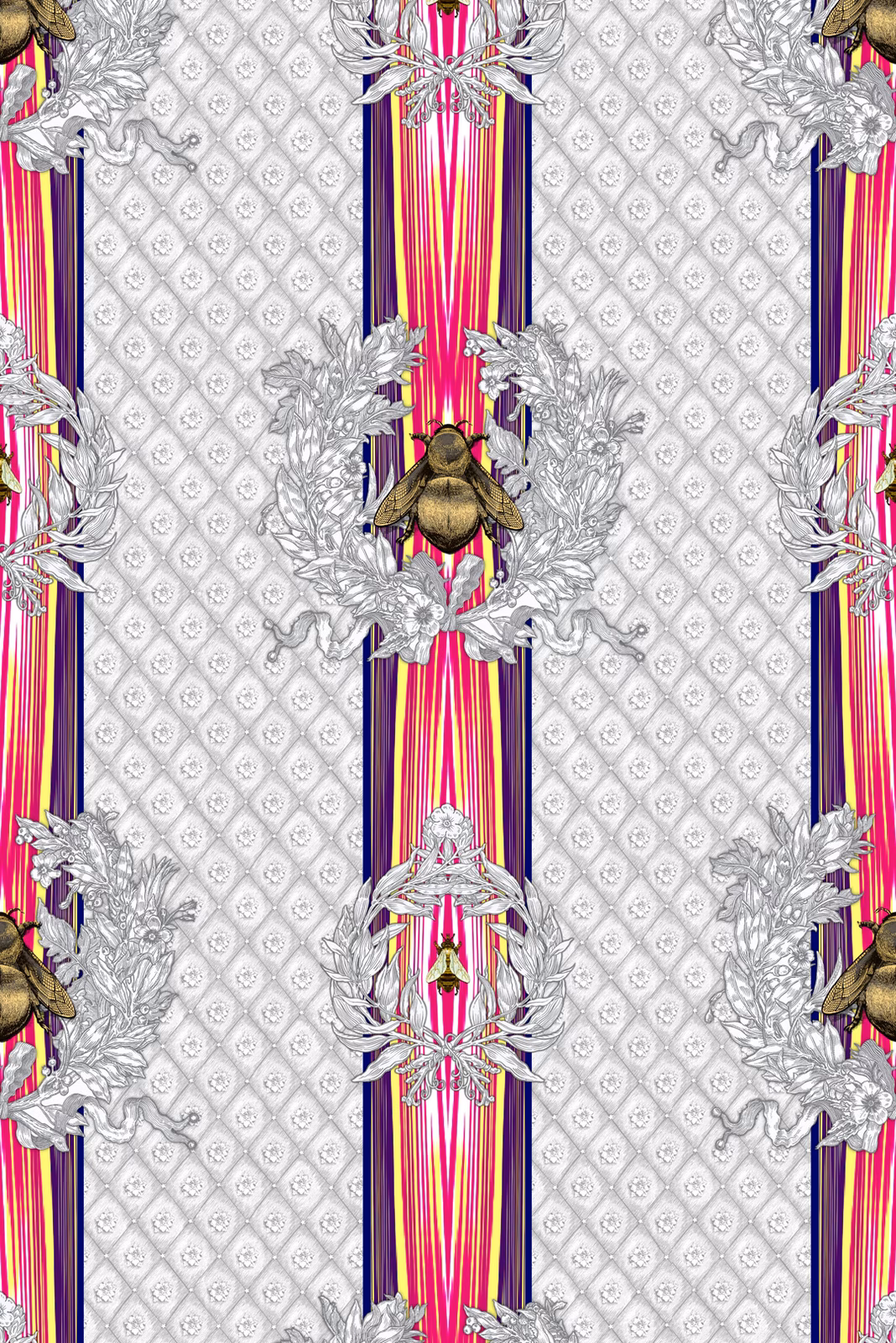 Civic Bee Wallpaper Silver fabric