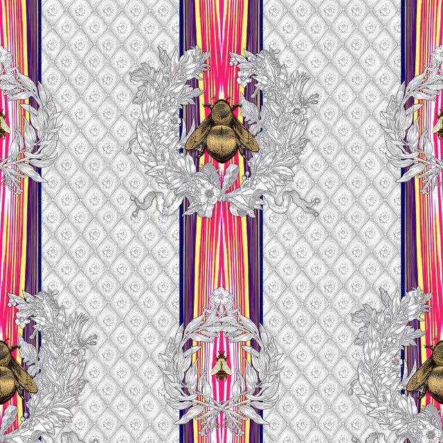 Civic Bee Wallpaper Silver fabric