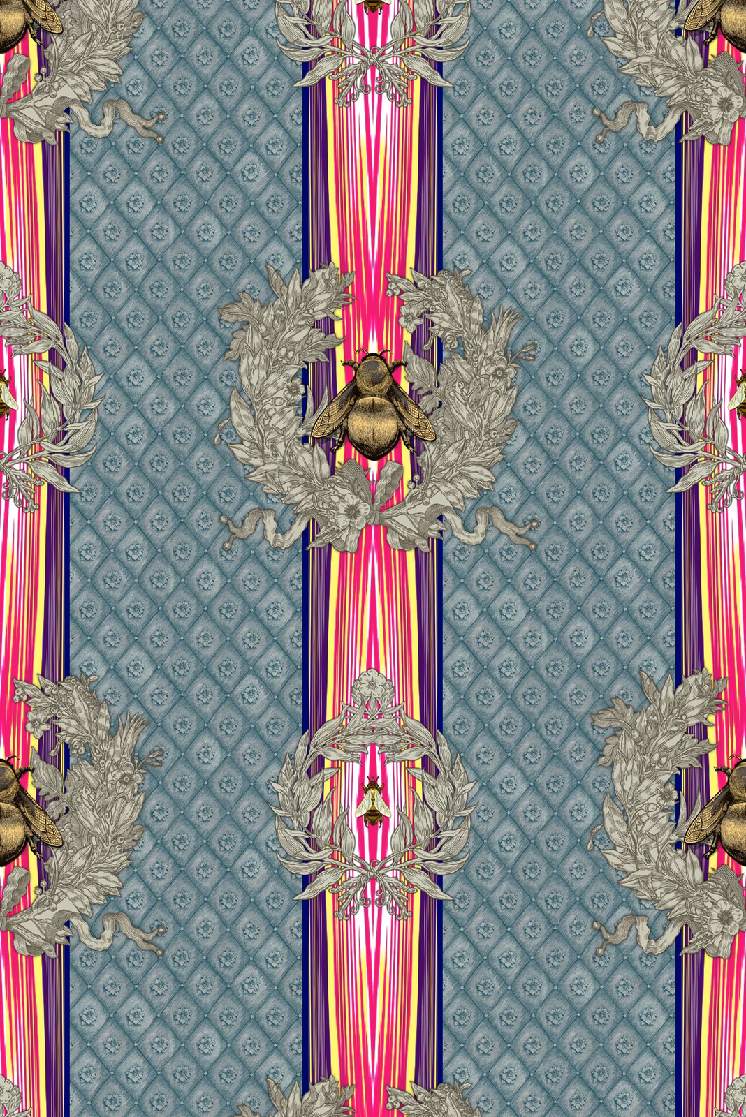 Civic Bee Wallpaper Teal fabric