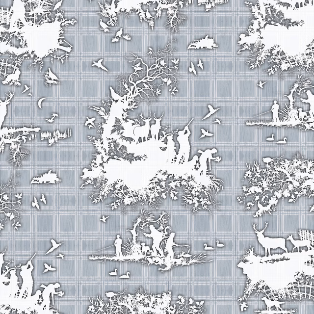 Classic Hunt Wallpaper Blue fabric