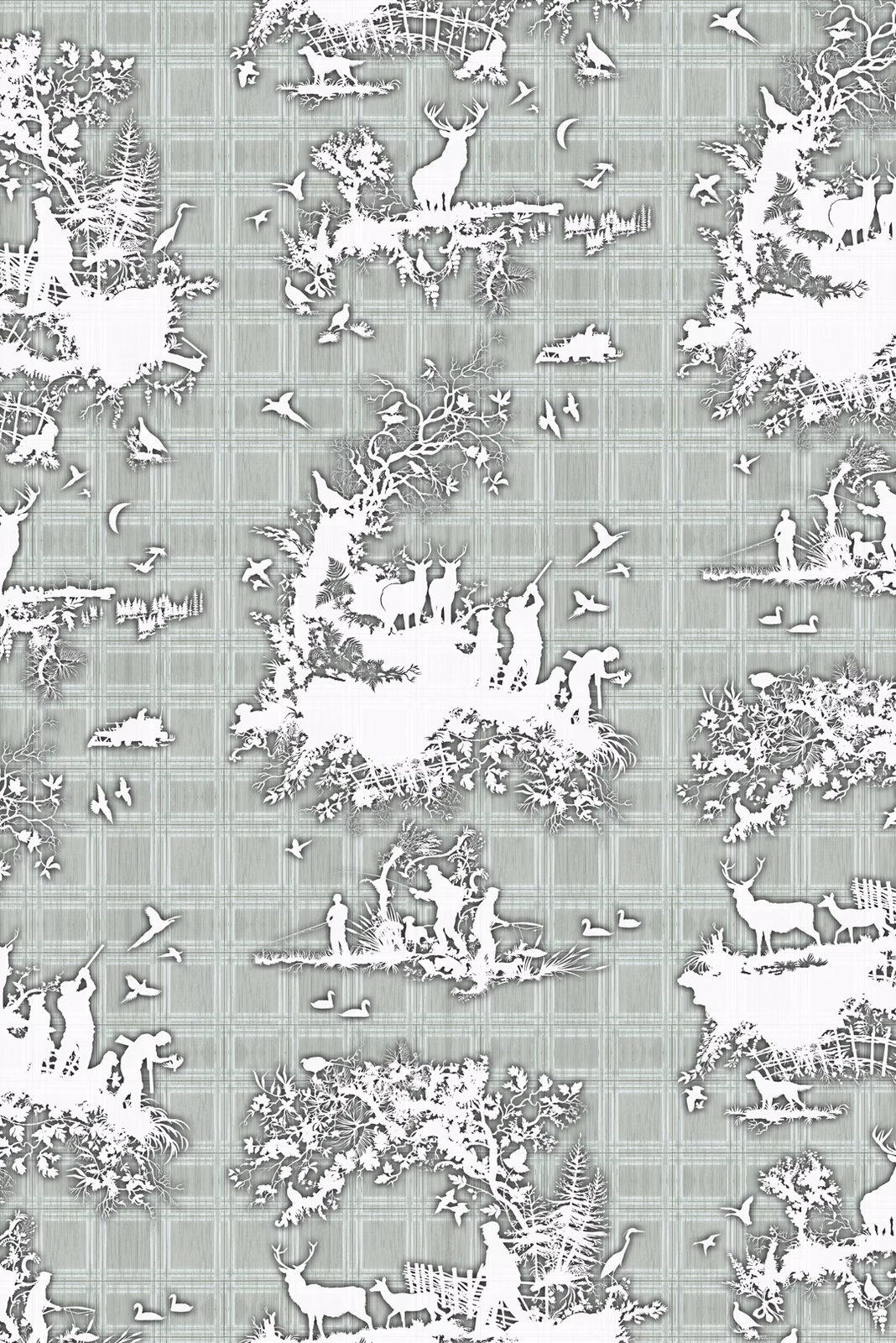 Classic Hunt Wallpaper Grey fabric