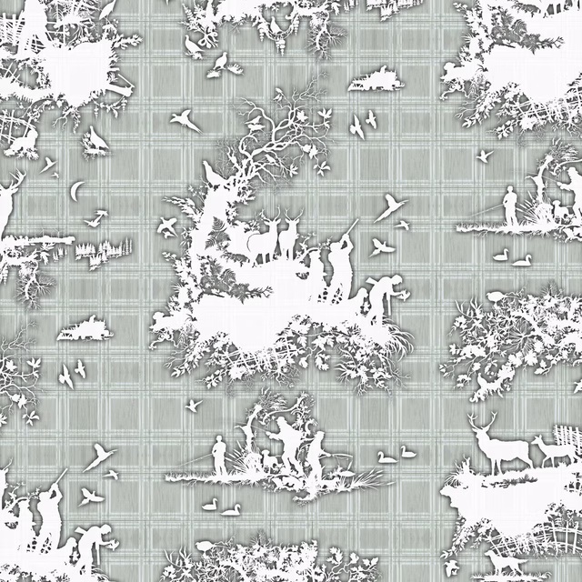 Classic Hunt Wallpaper Grey fabric