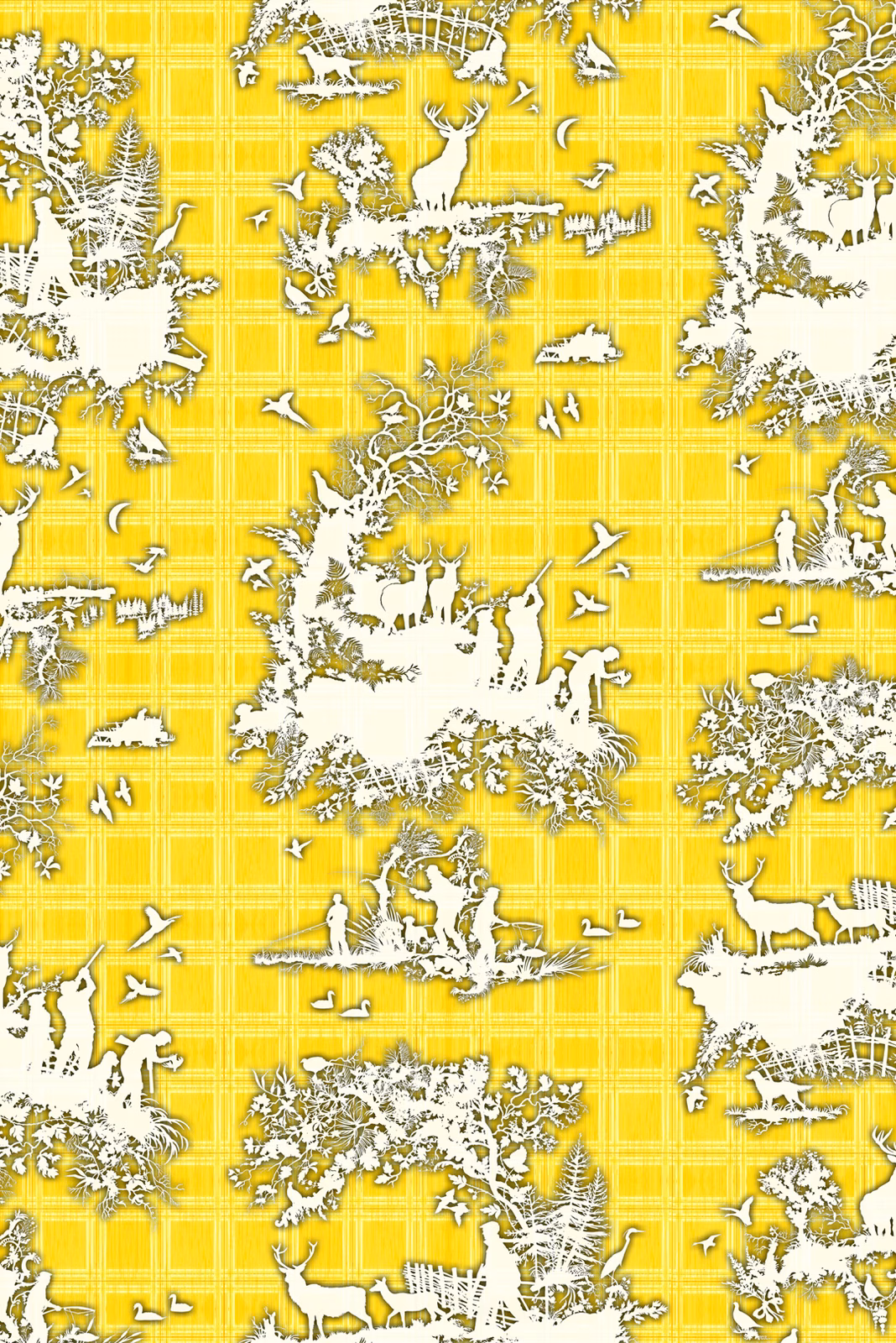 Classic Hunt Wallpaper Yellow fabric