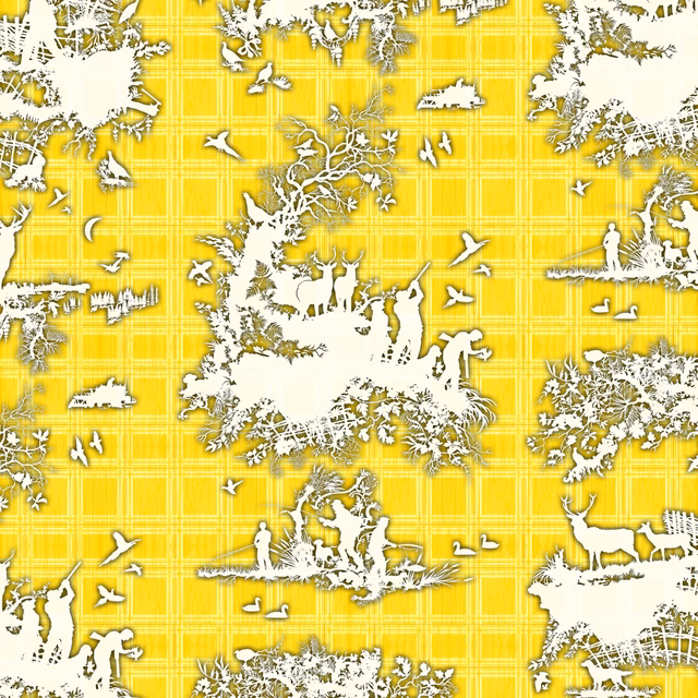 Classic Hunt Wallpaper Yellow fabric