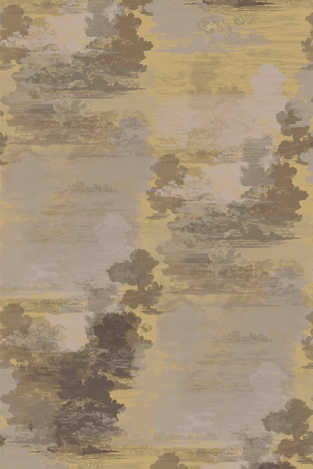 Cloud Toile Fabric Greys on Yellow fabric