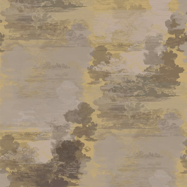Cloud Toile Fabric Greys on Yellow fabric