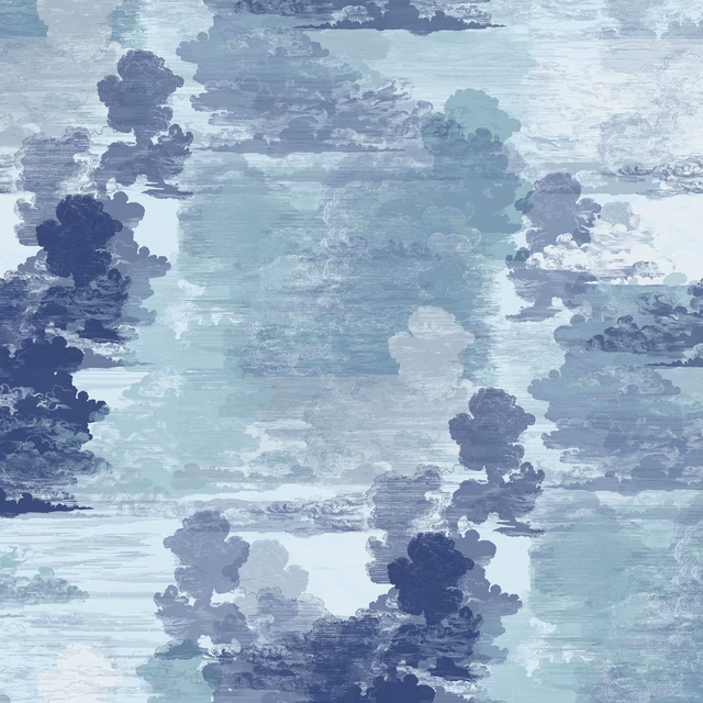 Cloud Toile Wallpaper Blues fabric