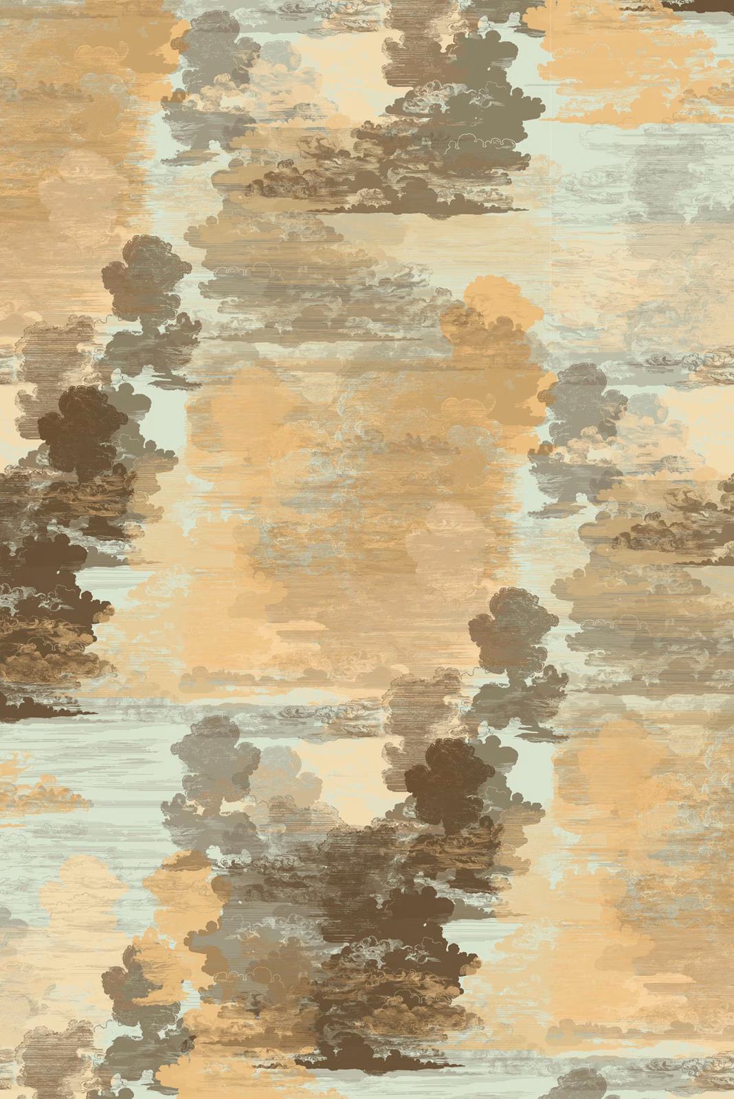 Cloud Toile Wallpaper Browns on Green fabric