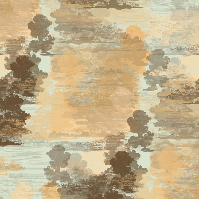 Cloud Toile Wallpaper Browns on Green fabric