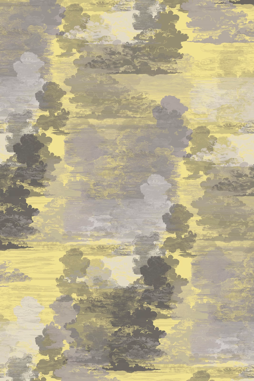Cloud Toile Wallpaper Greys on Yellow fabric