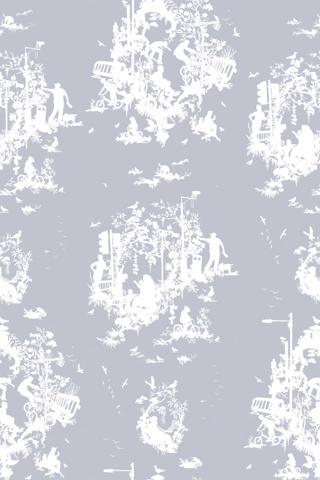 Decouper 3 Wallpaper White on Pale Blue fabric