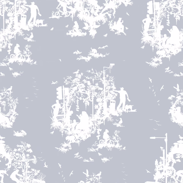 Decouper 3 Wallpaper White on Pale Blue fabric