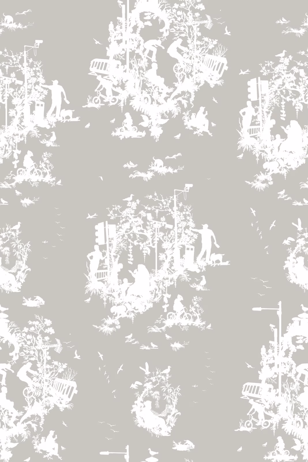 Decouper 3 Wallpaper White on Stone fabric