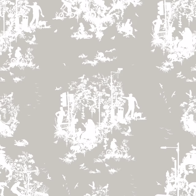 Decouper 3 Wallpaper White on Stone fabric