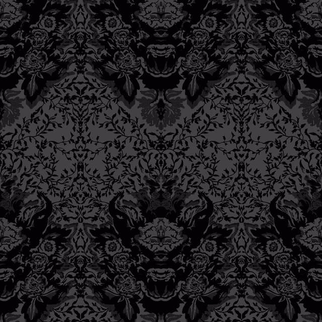 Devil Damask Flock Wallpaper Black on Carbon fabric