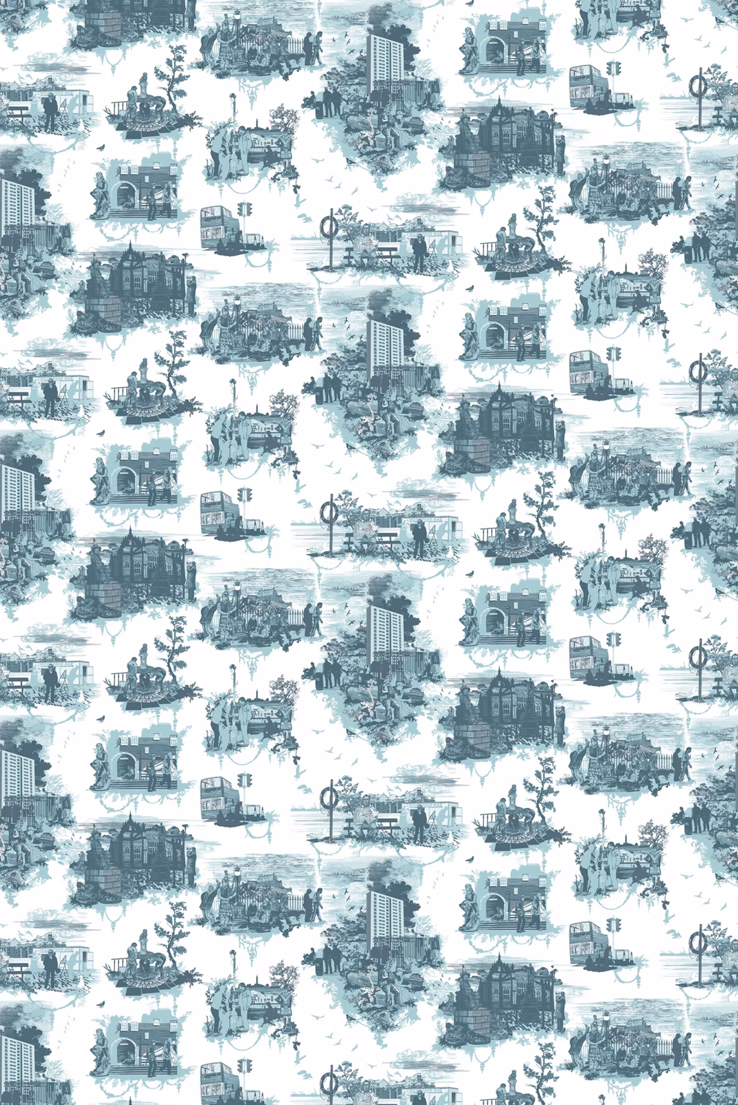 Edinburgh Toile Wallpaper Blue fabric